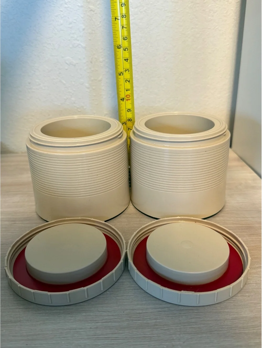 Vintage Pair of Thermos Insulated Food Jars with Red and Cream Lids